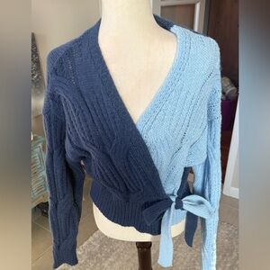 SHEIN Navy and Light Blue Wrap Cardigan